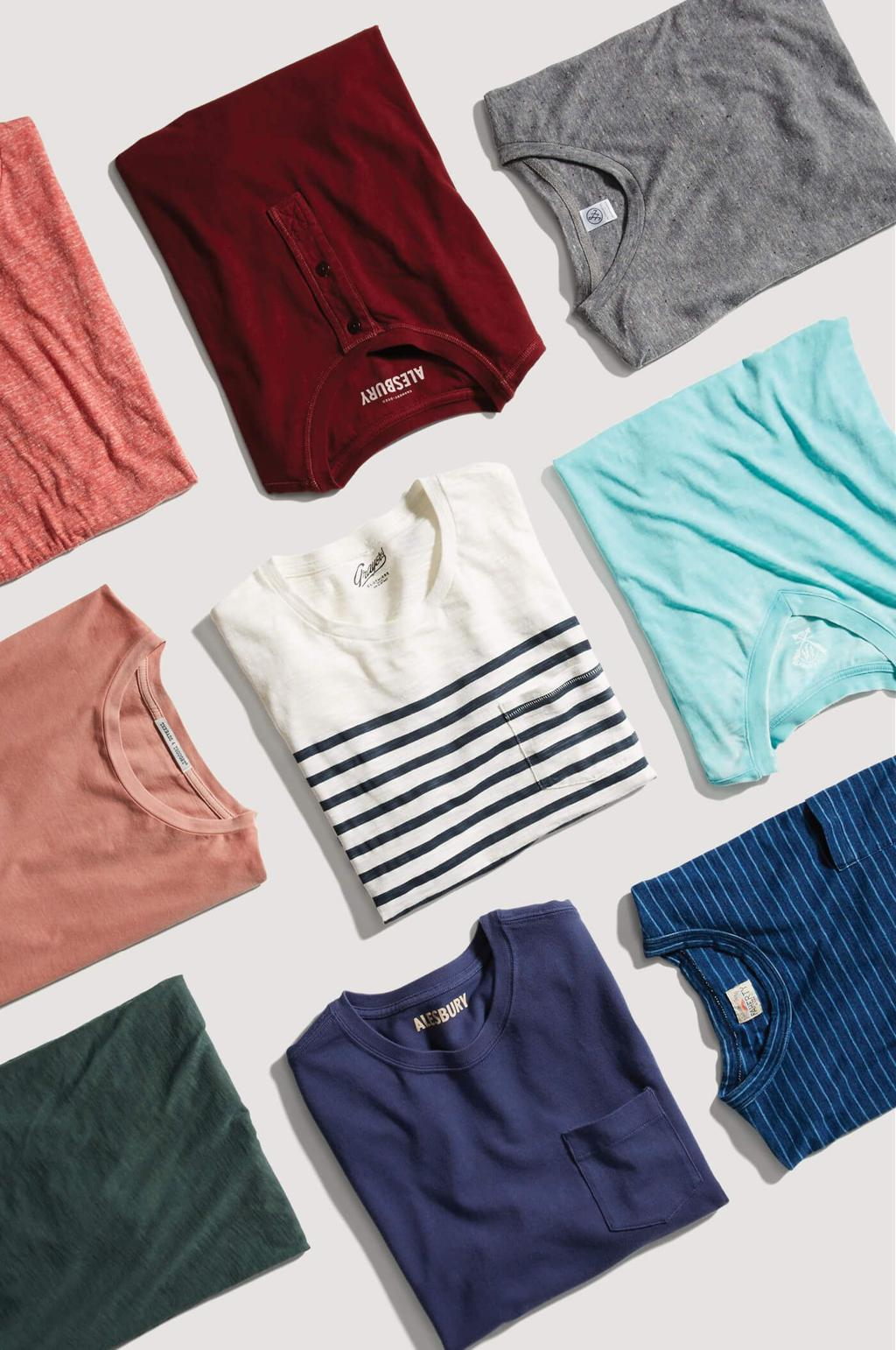 Assorted folded t-shirts in fashion colourways